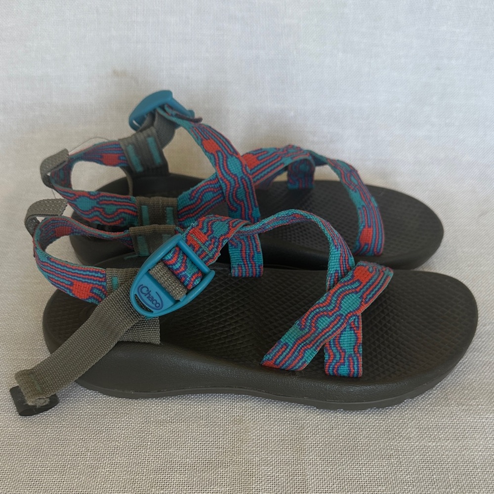 Chaco Turquoise and Red Strappy Sandals